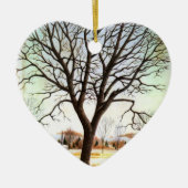 パーソナライズなクリスマスのオーナメントの雪場面 セラミックオーナメント (正面)