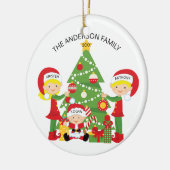 パーソナライズなクリスマスのオーナメント三人家族 セラミックオーナメント (左)