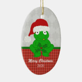 パーソナライズなクリスマスのカエルのオーナメント セラミックオーナメント (右)