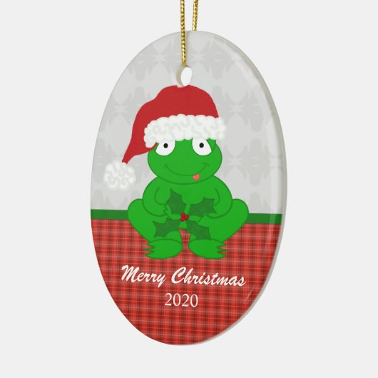 パーソナライズなクリスマスのカエルのオーナメント セラミックオーナメント (左)