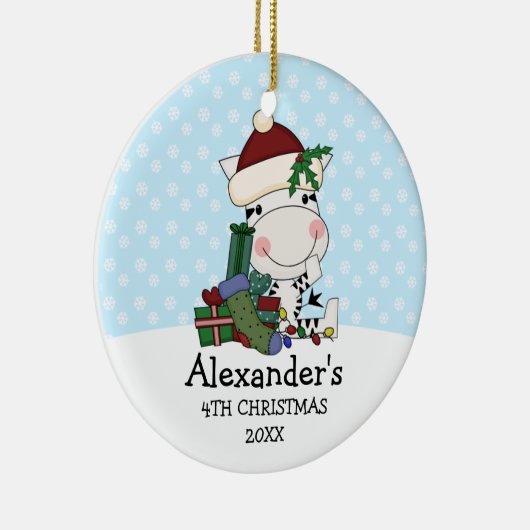 パーソナライズなクリスマスのサンタのお洒落な第4シマウマ セラミックオーナメント (右)