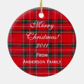 パーソナライズなクリスマスのジャックラッセルテリアのタータンチェック セラミックオーナメント (裏面)