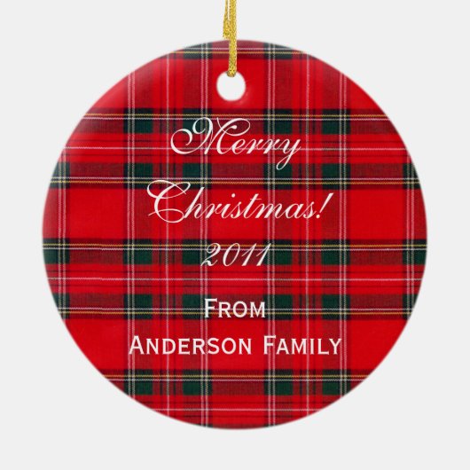 パーソナライズなクリスマスのジャックラッセルテリアのタータンチェック セラミックオーナメント (裏面)
