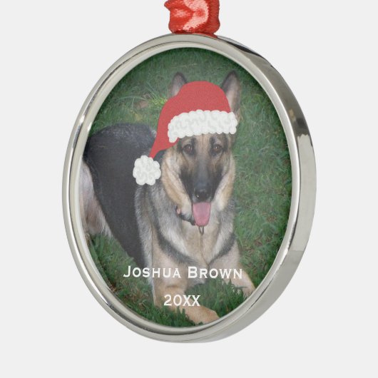 パーソナライズなクリスマスのジャーマン・シェパードのオーナメント メタルオーナメント (左)