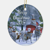 パーソナライズなクリスマスのダルマチア人 セラミックオーナメント (左)
