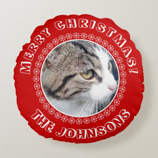 パーソナライズなクリスマスの写真のイメージのデザイン ラウンドクッション (正面)
