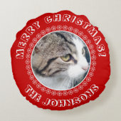 パーソナライズなクリスマスの写真のイメージのデザイン ラウンドクッション (裏面)