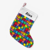 パーソナライズなクリスマスの自閉症の認識度のパズル スモールクリスマスストッキング (正面 (吊り時))