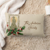 パーソナライズなクリスマスの金ゴールドの出生のヴィンテージのヒイラギ ランバークッション (ブランケット)