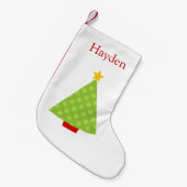 パーソナライズなクリスマスツリーの水玉模様の子供 スモールクリスマスストッキング (正面 (吊り時))