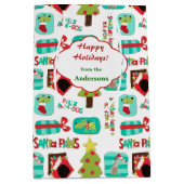 パーソナライズなクリスマス犬パターン ミディアムペーパーバッグ (正面)