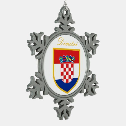 パーソナライズなクロアチアの旗 スノーフレークピューターオーナメント (左)