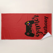 パーソナライズなゲーマーのビデオゲームのコントローラー ビーチタオル (正面)