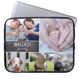 パーソナライズなコラージュ家族はペット写真のブロックをからかいます ラップトップスリーブ