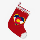 パーソナライズなコロラド州の旗のハート スモールクリスマスストッキング (正面 (吊り時))
