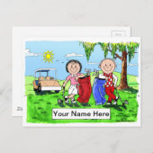 パーソナライズなゴルフカップルの漫画の風刺漫画 ポストカード (正面/裏面)