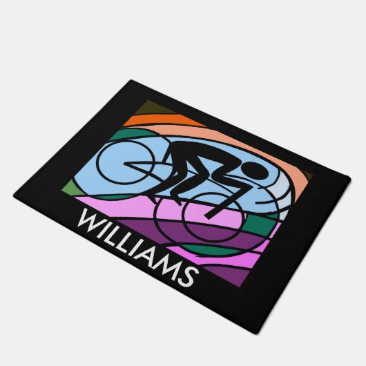 パーソナライズなサイクリストの元の抽象美術 ドアマット (アングル)