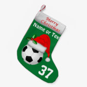 パーソナライズなサッカーのクリスマスのストッキング2のテキスト・ボックス スモールクリスマスストッキング (正面 (吊り時))