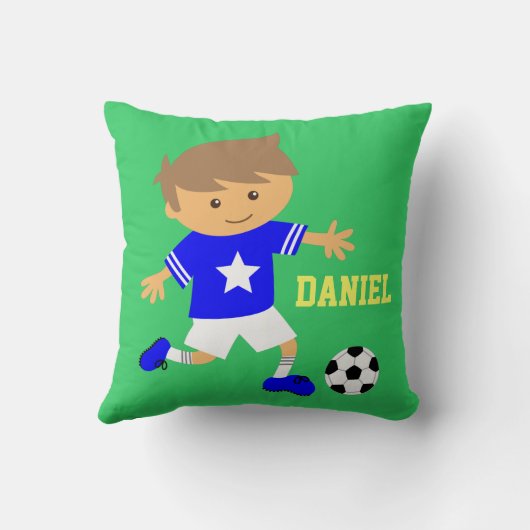 パーソナライズなサッカーのスターの男の子のフットボールの寝室 クッション (裏面)