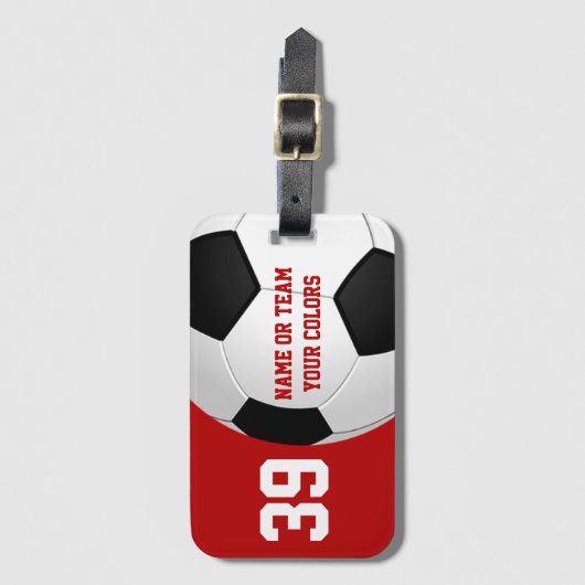 パーソナライズなサッカーのバッグのラベル、あなたの文字および色 ラゲッジタグ (正面縦)