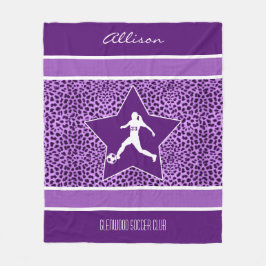 パーソナライズなサッカーの紫色のチータのプリント フリースブランケット
