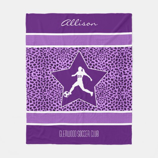 パーソナライズなサッカーの紫色のチータのプリント フリースブランケット (正面)