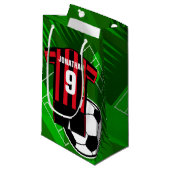 パーソナライズなサッカージャージーの赤くおよび黒いストライプ スモールペーパーバッグ (正面アングル)