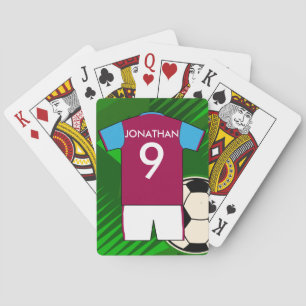 パーソナライズなサッカージャージーのClaretおよび青 トランプ