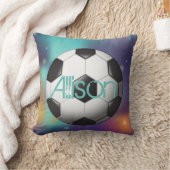 パーソナライズなサッカーボールの銀河系のプリント クッション (ブランケット)