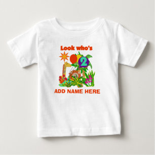 パーソナライズなサファリの第2誕生日のTシャツ ベビーTシャツ
