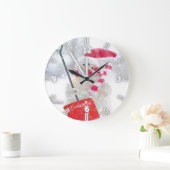 パーソナライズなサンタの帽子が付いている愛らしい雪だるま- ラージ壁時計 (ホーム)