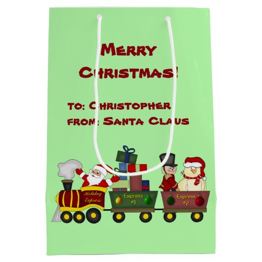 パーソナライズなサンタクロースの休日の列車 ミディアムペーパーバッグ (裏面)
