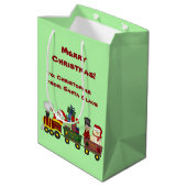 パーソナライズなサンタクロースの休日の列車 ミディアムペーパーバッグ (裏面アングル)