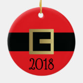 パーソナライズなサンタクロースベルトのクリスマス セラミックオーナメント (裏面)
