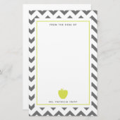 パーソナライズなシェブロン灰色のネオンAppleの先生 便箋 (正面/裏面)