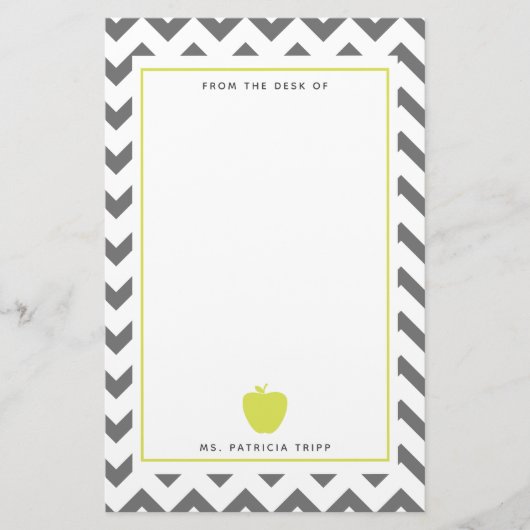 パーソナライズなシェブロン灰色のネオンAppleの先生 便箋 (正面)