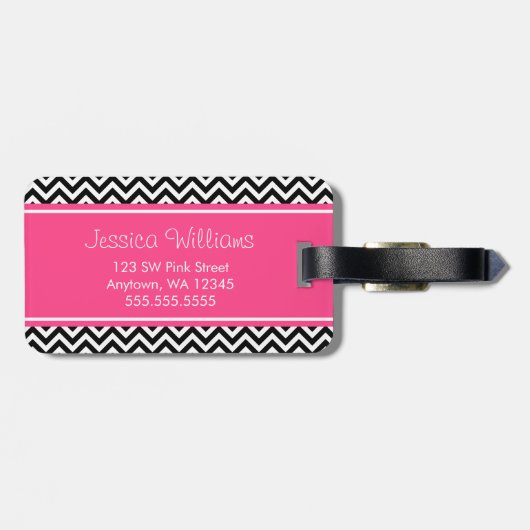 パーソナライズなシェブロン黒く、ピンクのパターン ラゲッジタグ (裏面横)