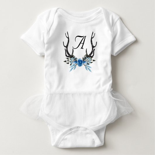 パーソナライズなシカの枝角の女の赤ちゃんのチュチュのボディスーツ ベビーボディスーツ (正面)