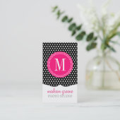 パーソナライズなシックな白黒の水玉模様のショッキングピンク 名刺 (スタンド正面)