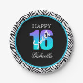 パーソナライズなシマウマの菓子16枚の誕生日の紙皿 ペーパープレート (正面)