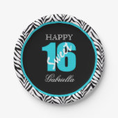 パーソナライズなシマウマの菓子16枚の誕生日の紙皿 ペーパープレート (正面)
