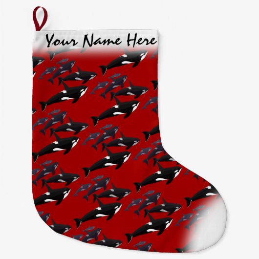 パーソナライズなシャチに貯蔵するシャチのクリスマス ラージクリスマスストッキング (正面)
