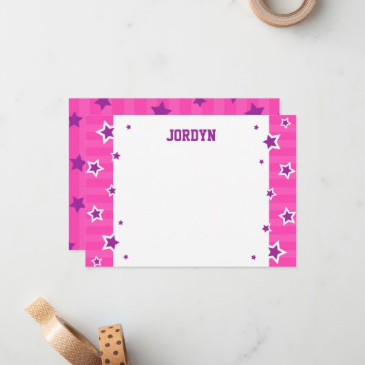 パーソナライズなショッキングピンクおよび紫色の平らなメッセージカード ノートカード (正面/裏面インサイチュ)