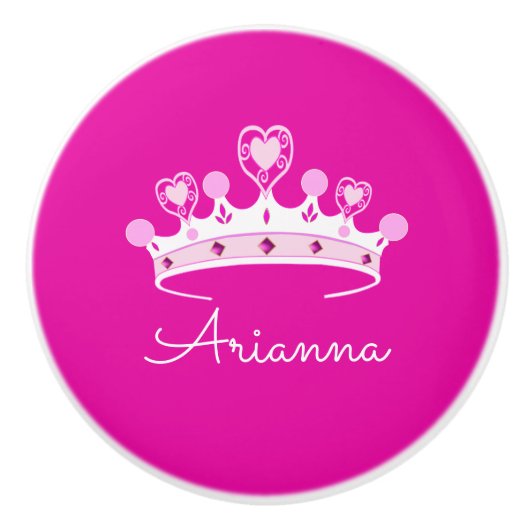 パーソナライズなショッキングピンクのプリンセスの王冠のカスタム セラミックノブ (正面)