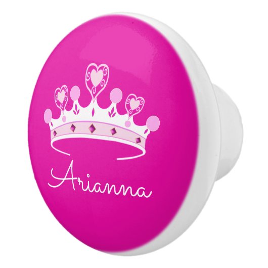パーソナライズなショッキングピンクのプリンセスの王冠のカスタム セラミックノブ (右)