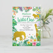 パーソナライズなジャングルサファリの第1誕生日の招待状 招待状 (スタンド正面)