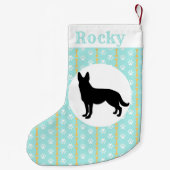 パーソナライズなジャーマン・シェパードの水の足および骨 スモールクリスマスストッキング (裏面)