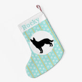 パーソナライズなジャーマン・シェパードの水の足および骨 スモールクリスマスストッキング (裏面 (吊り時))