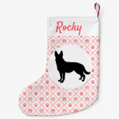 パーソナライズなジャーマン・シェパードの赤い足のプリントのタイル スモールクリスマスストッキング (裏面)
