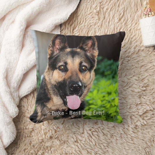 パーソナライズなジャーマン・シェパード犬の写真、犬の名前 クッション (ブランケット)